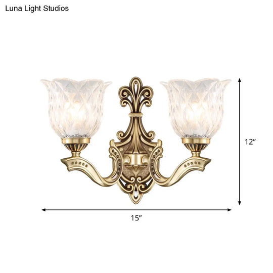 Cottage Blossom Clear Lattice Glass Wall Sconce With Brass Finish