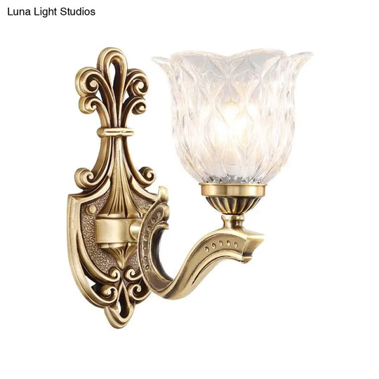 Cottage Blossom Clear Lattice Glass Wall Sconce With Brass Finish