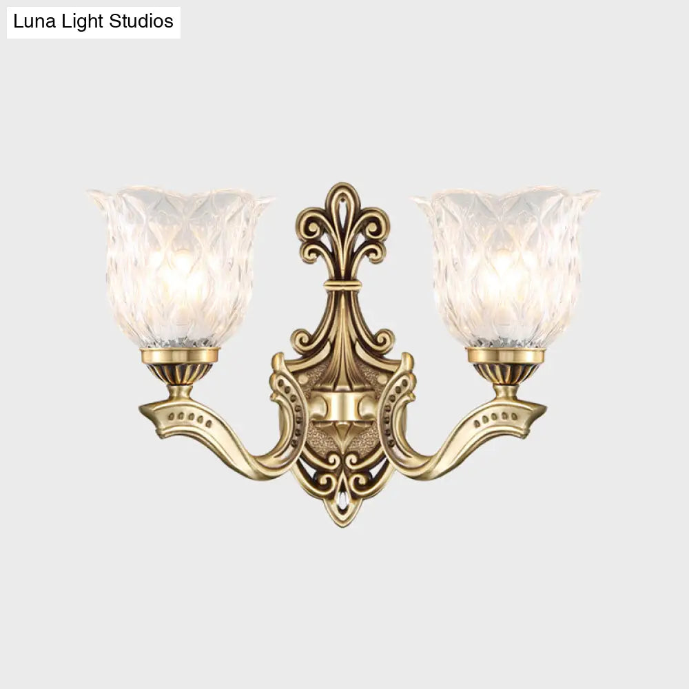 Cottage Blossom Clear Lattice Glass Wall Sconce With Brass Finish