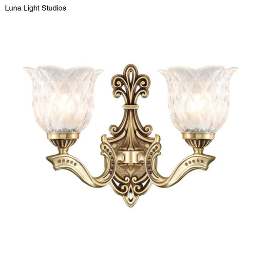 Cottage Blossom Clear Lattice Glass Wall Sconce With Brass Finish