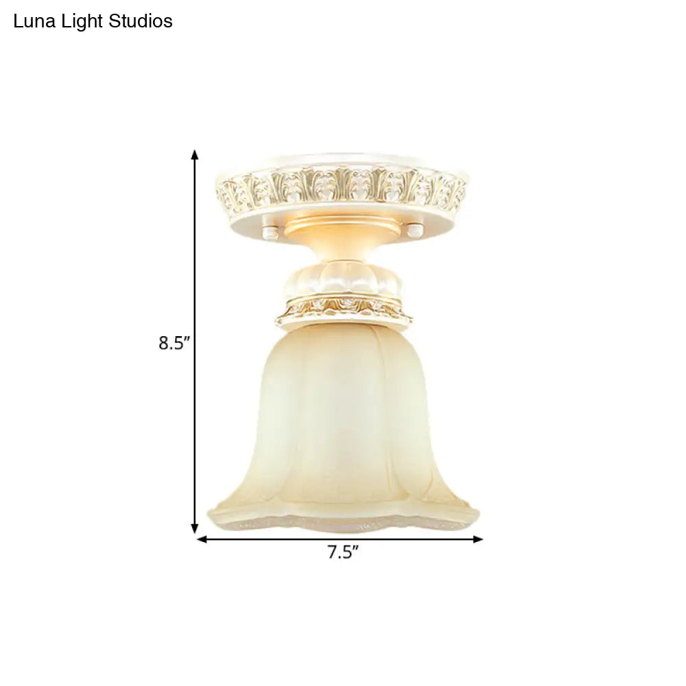 Cottage Fluted Cream Glass Hallway Ceiling Lamp - Blooming Beige Flush Mount