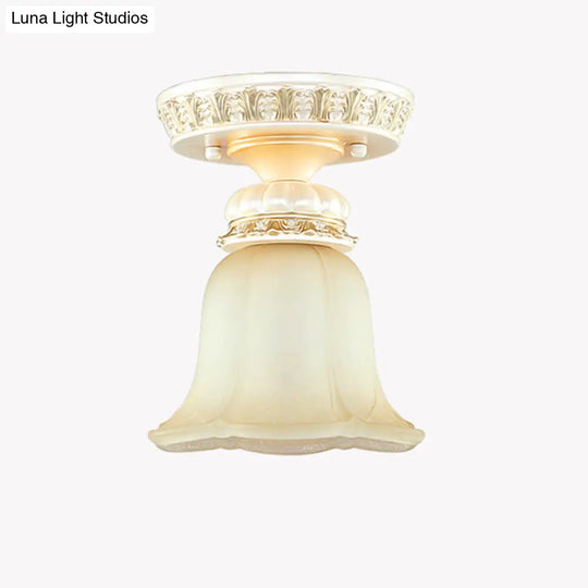Cottage Fluted Cream Glass Hallway Ceiling Lamp - Blooming Beige Flush Mount