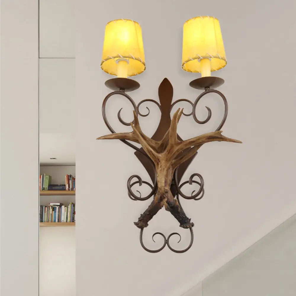 Country 2-Light Wall Sconce In Beige With Metal And Glass Cone Design