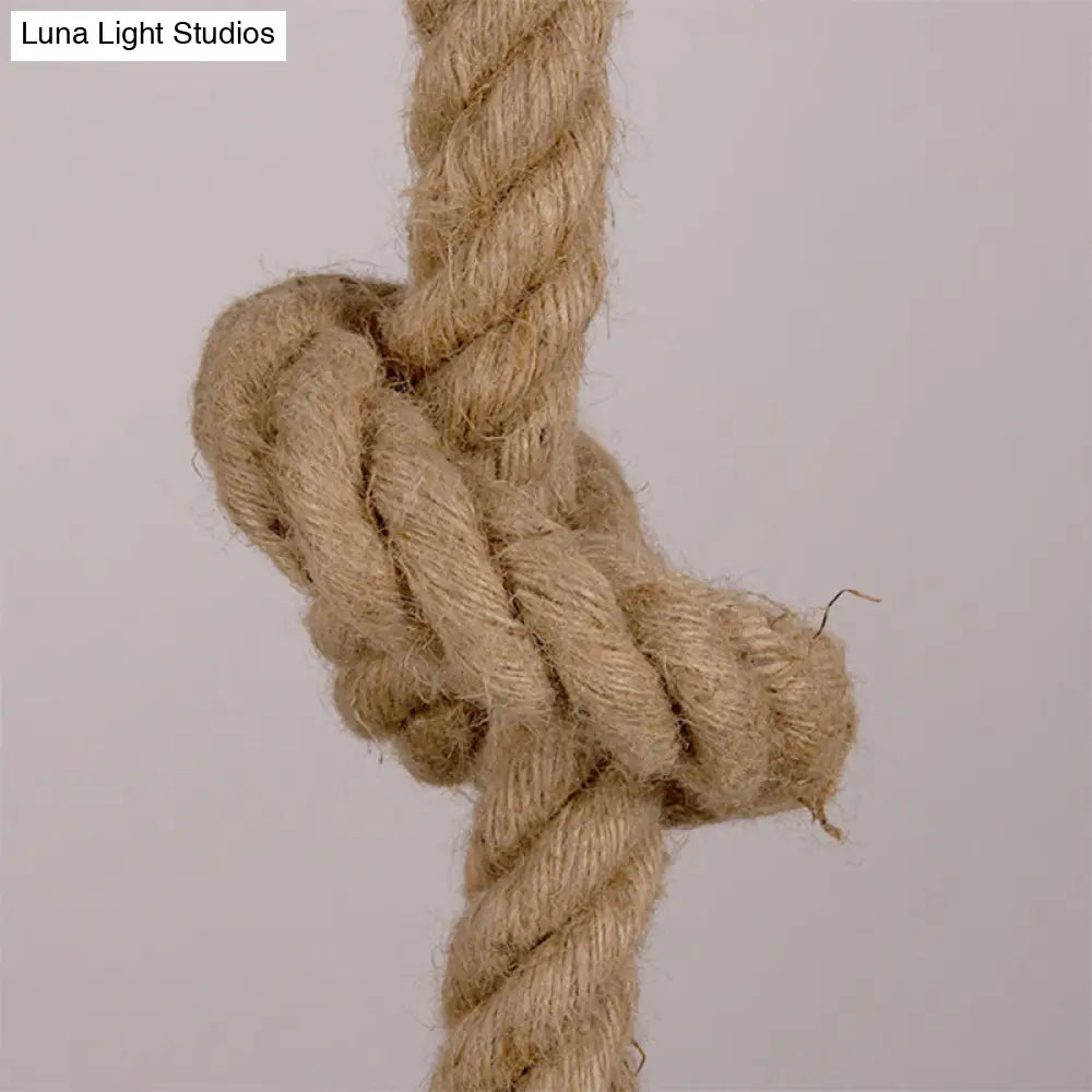 Country 3-Light Beige Rope Pendant With Open Bulb - Natural And Stylish Balcony Lighting