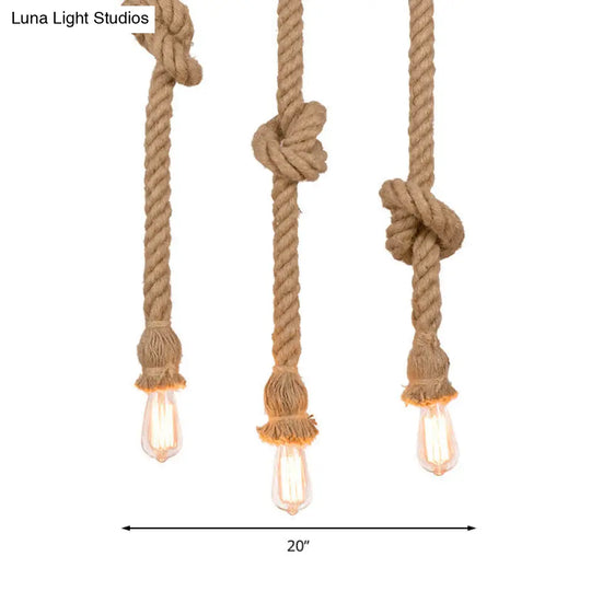 Suspended Beige Rope Pendant Light With 3 Open Bulb Design - Natural And Country-Look For Balcony