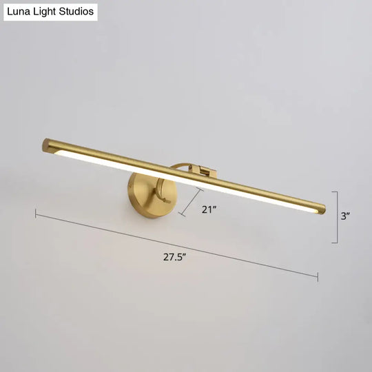 Country Bathroom Led Vanity Light - Pole Shaped Metal Wall Mount In Brass