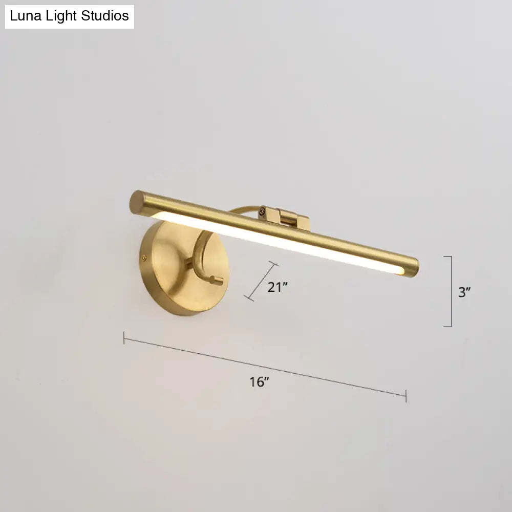 Country Bathroom Led Vanity Light - Pole Shaped Metal Wall Mount In Brass