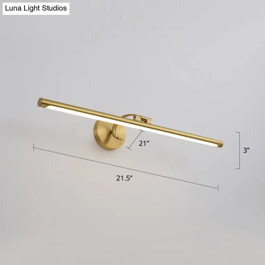 Country Bathroom Led Vanity Light - Pole Shaped Metal Wall Mount In Brass