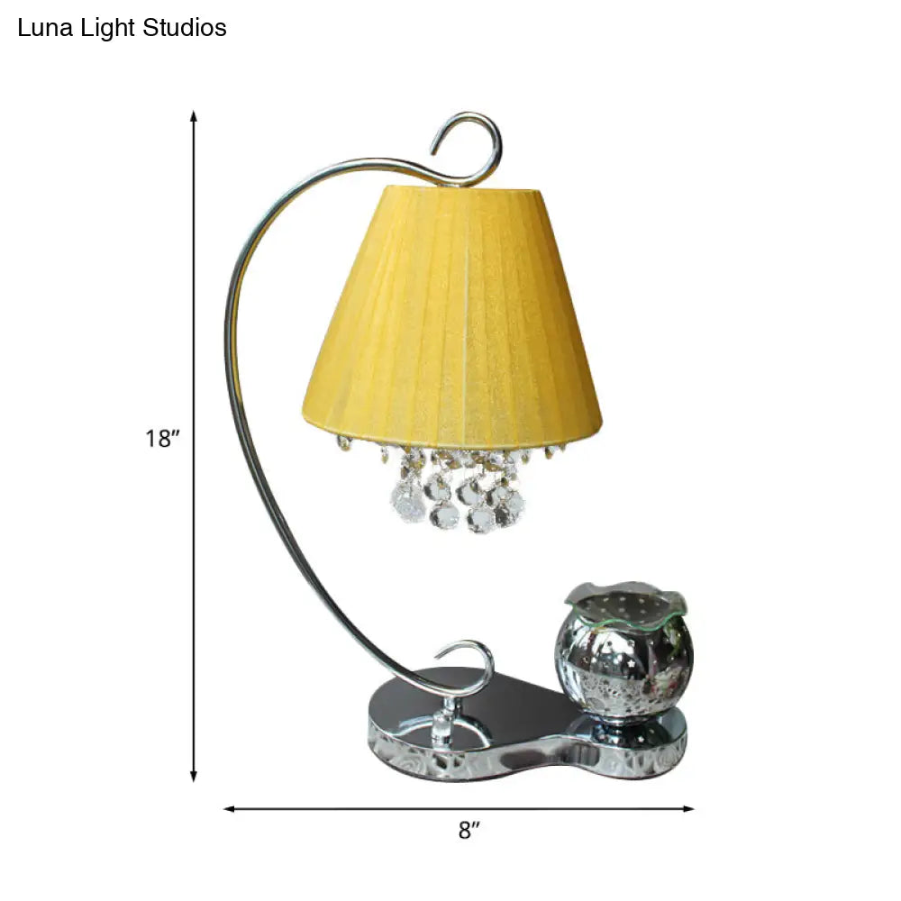 Country Bedroom Crystal Ball Table Lamp With Yellow Fabric Shade