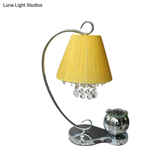 Country Bedroom Crystal Ball Table Lamp With Yellow Fabric Shade