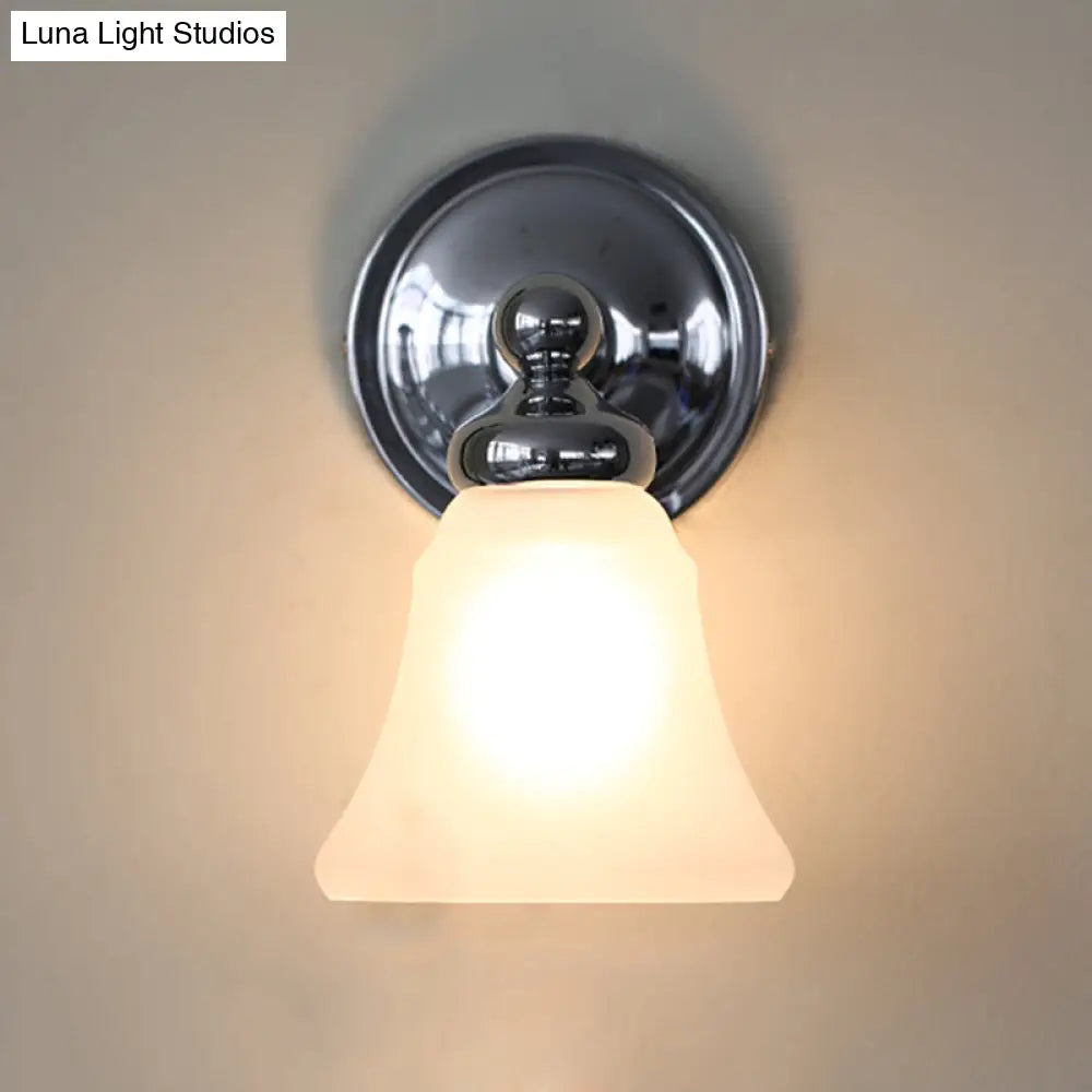 Country Bell White Glass Wall Sconce Light With Silver Accent