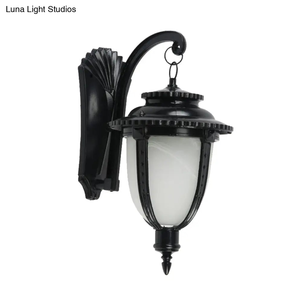 Country Black/Bronze Urn Sconce Wall Lamp With Weather-Resistant Glass - 1-Bulb Fixture