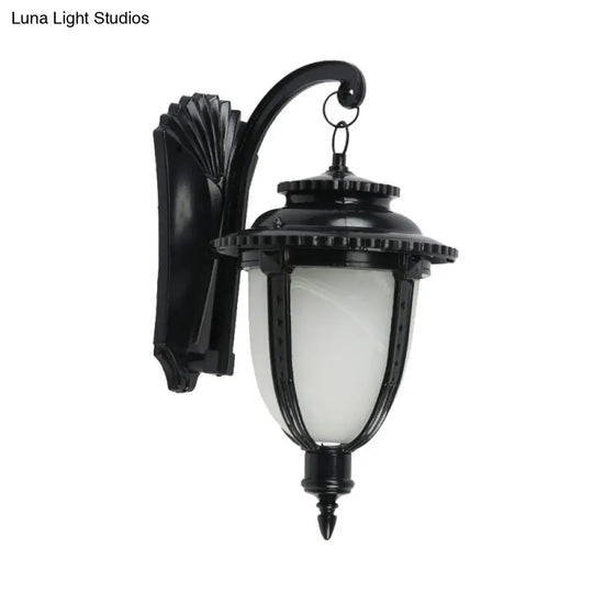 Country Black/Bronze Urn Sconce Wall Lamp With Weather-Resistant Glass - 1-Bulb Fixture