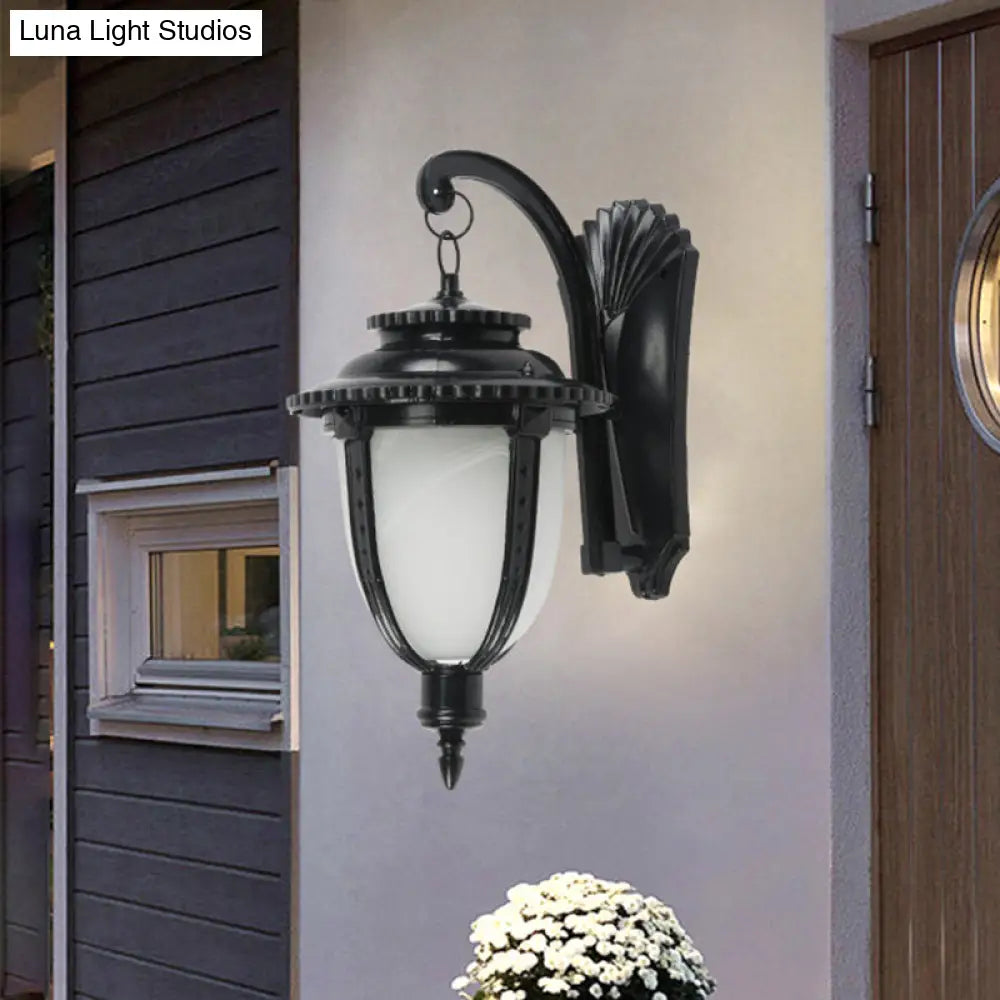 Country Black/Bronze Urn Sconce Wall Lamp With Weather-Resistant Glass - 1-Bulb Fixture