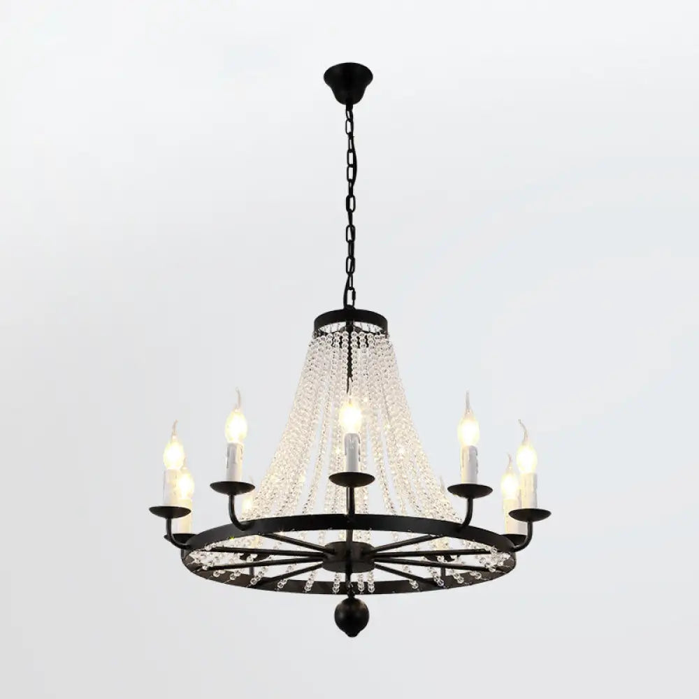 Country Black Candelabra Crystal Chandelier Pendant Light Kit For Living Room With Elegant Design 10