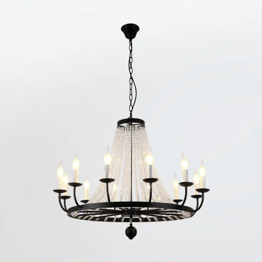 Country Black Candelabra Crystal Chandelier Pendant Light Kit For Living Room With Elegant Design 12