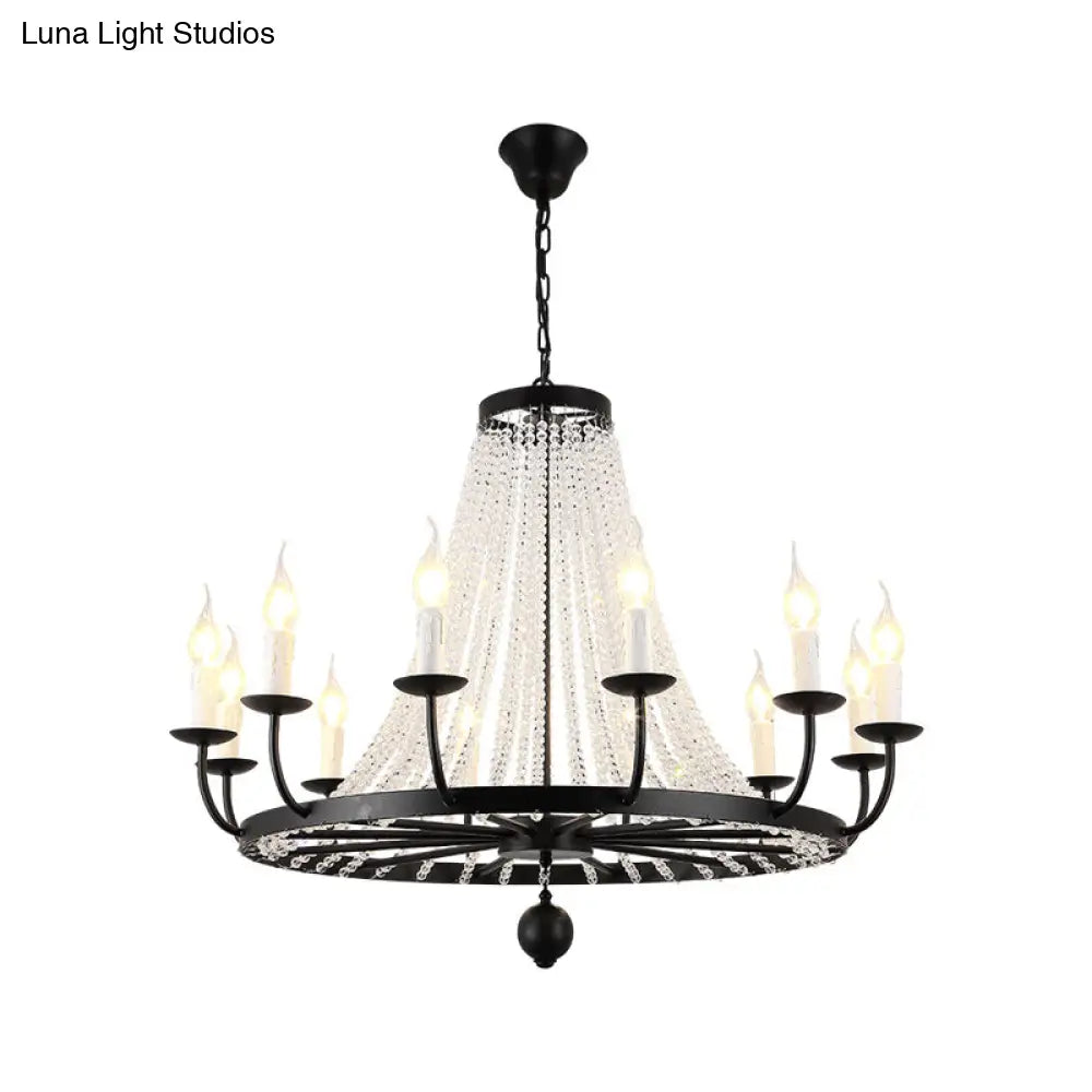 Country Black Candelabra Crystal Chandelier Pendant Light Kit For Living Room With Elegant Design