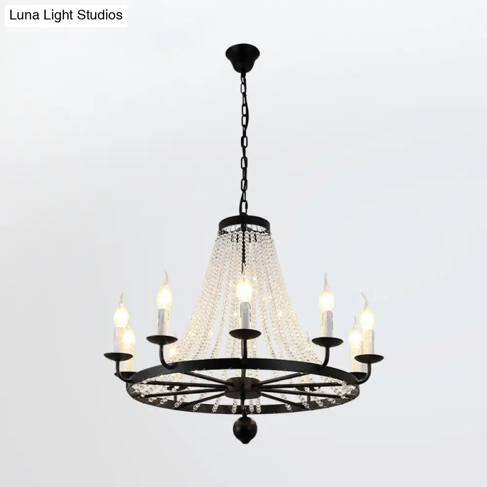 Country Black Candelabra Crystal Chandelier Pendant Light Kit For Living Room With Elegant Design