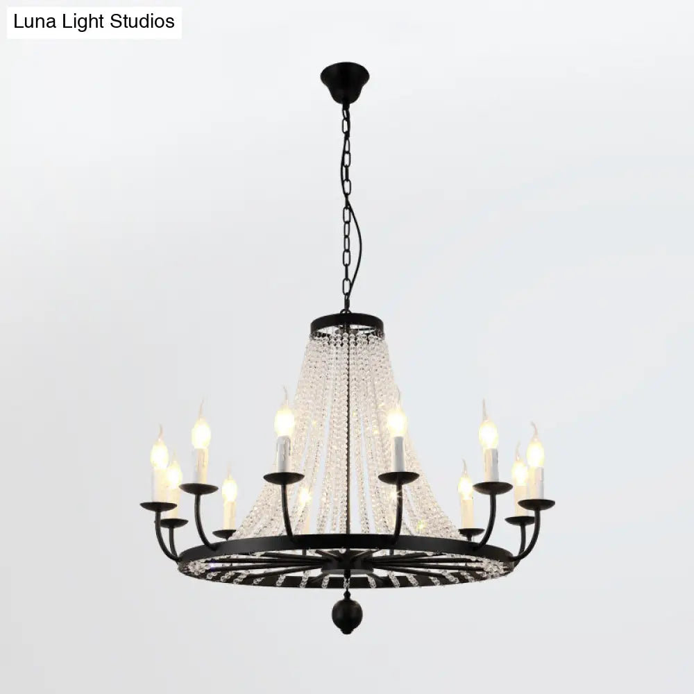 Country Black Candelabra Crystal Chandelier Pendant Light Kit For Living Room With Elegant Design