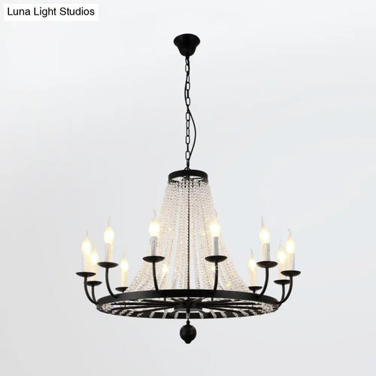 Country Black Candelabra Crystal Chandelier Pendant Light Kit For Living Room With Elegant Design