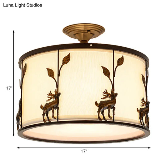 Country Black Deer Drum Ceiling Light With 3 - Lights For Living Room