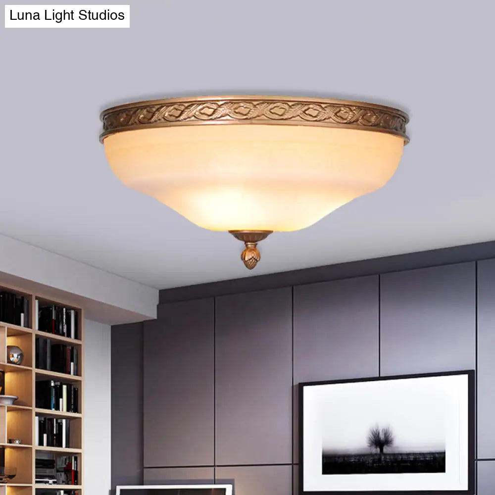Country Bronze Flush Mount Ceiling Light With Frosted Glass And 3/5 Lights - 14/16.5/20 Width