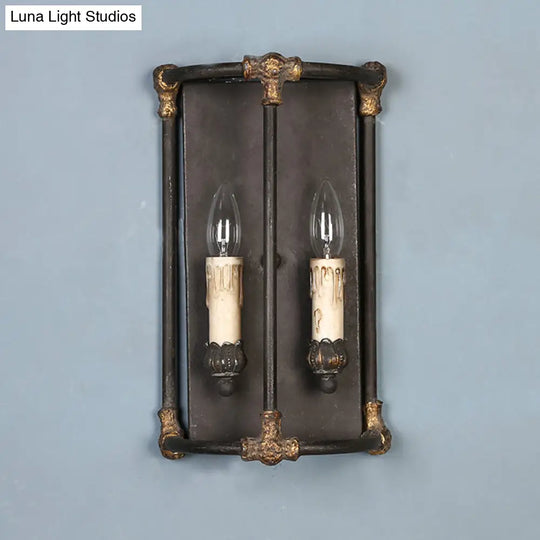 Country Candle Metal Sconce Wall Lamp With 2 Lights - Black Frame