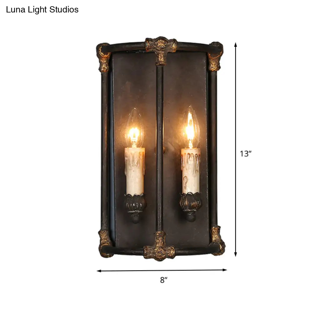 Country Candle Metal Sconce Wall Lamp With 2 Lights - Black Frame