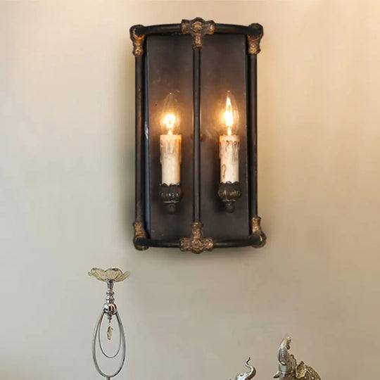 Country Candle Metal Sconce Wall Lamp With 2 Lights - Black Frame