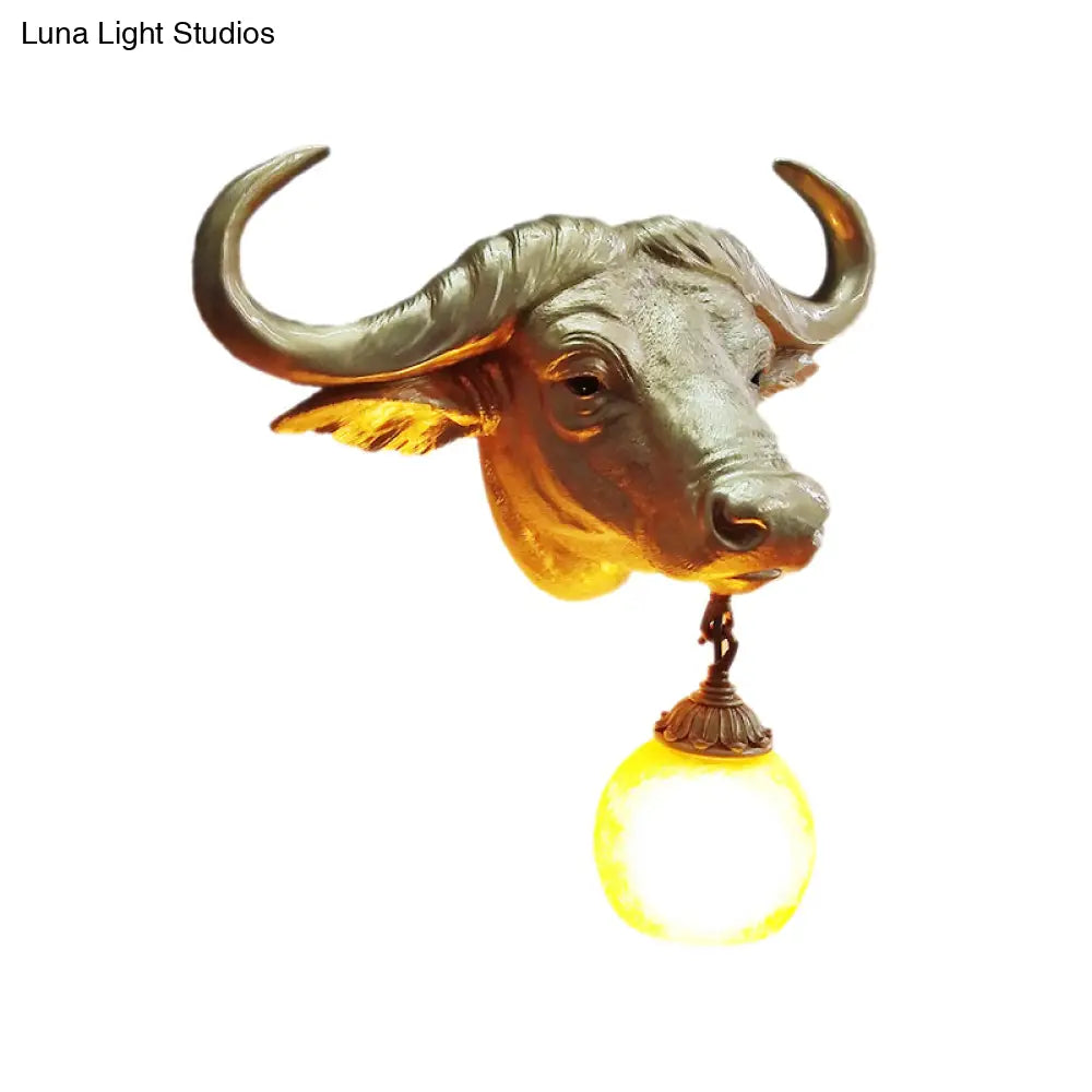 Country Cattle Metal Wall Lamp With Crystal/Glass Shade - Gold Finish