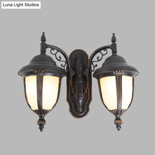 Country Chic Acorn Wall Lamp With Milk Glass And 2 Lights In Black Finish