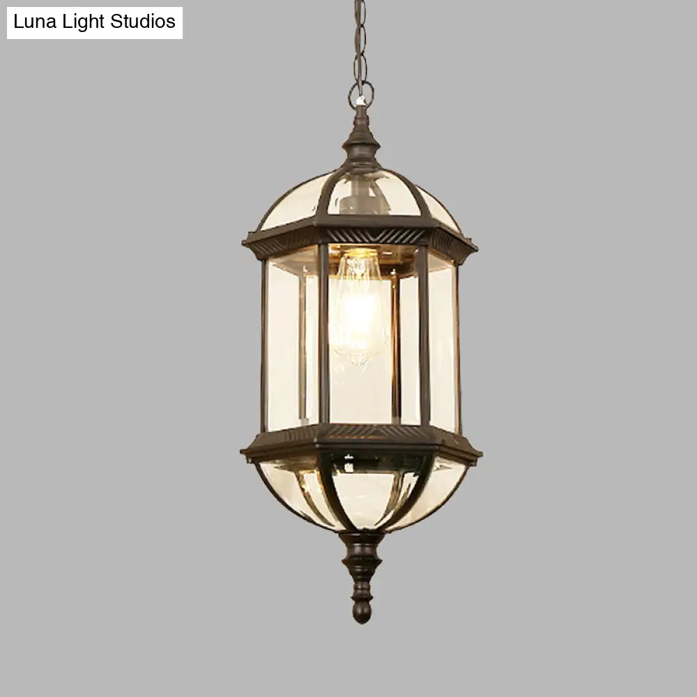 Country Clear Glass Birdcage Pendant Lamp - Black/Gold 1 Light Perfect For Corridors