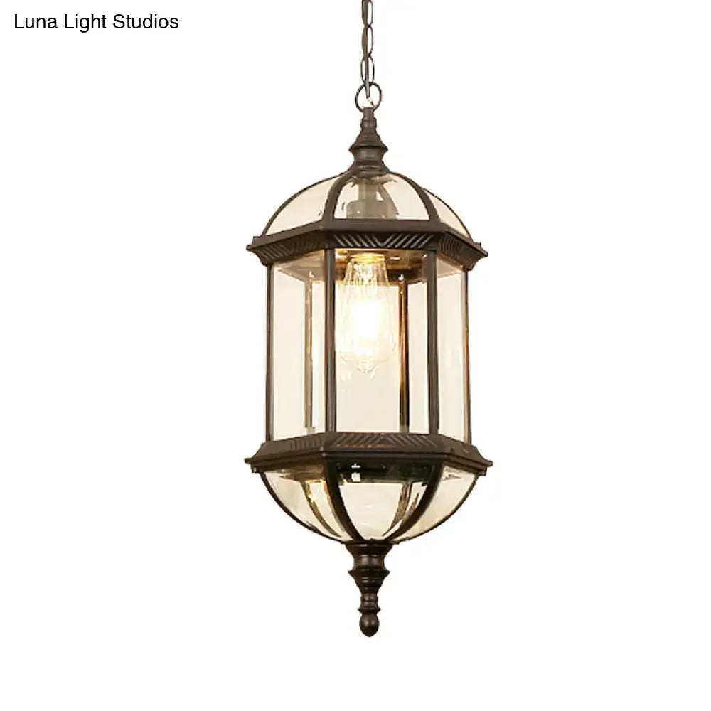 Country Clear Glass Birdcage Pendant Lamp - Black/Gold 1 Light Perfect For Corridors