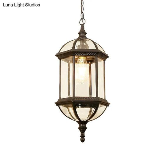 Country Clear Glass Birdcage Pendant Lamp - Black/Gold 1 Light Perfect For Corridors