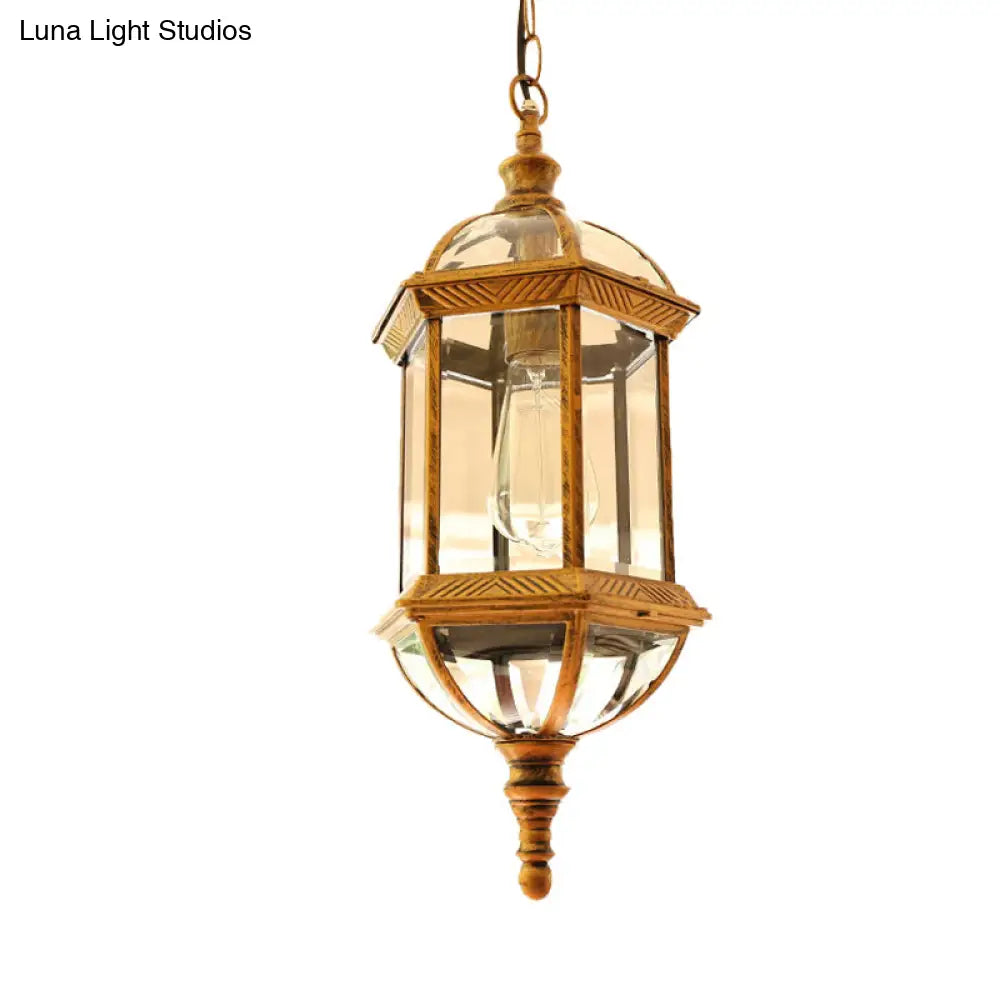 Country Clear Glass Birdcage Pendant Lamp - Black/Gold 1 Light Perfect For Corridors