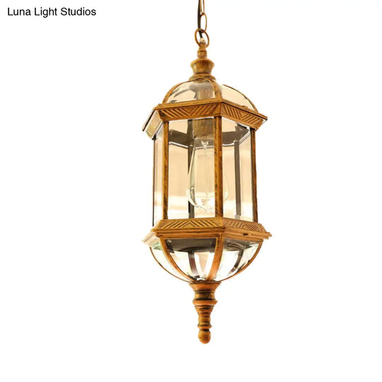 Country Clear Glass Birdcage Pendant Lamp - Black/Gold 1 Light Perfect For Corridors