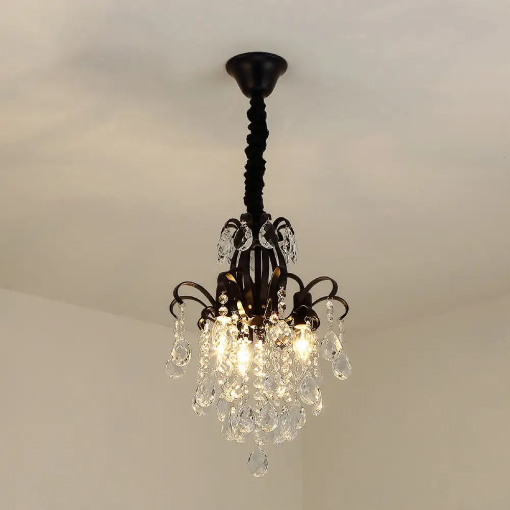 Country Crystal Pendant Chandelier For Dining Room Lighting 3 / Black