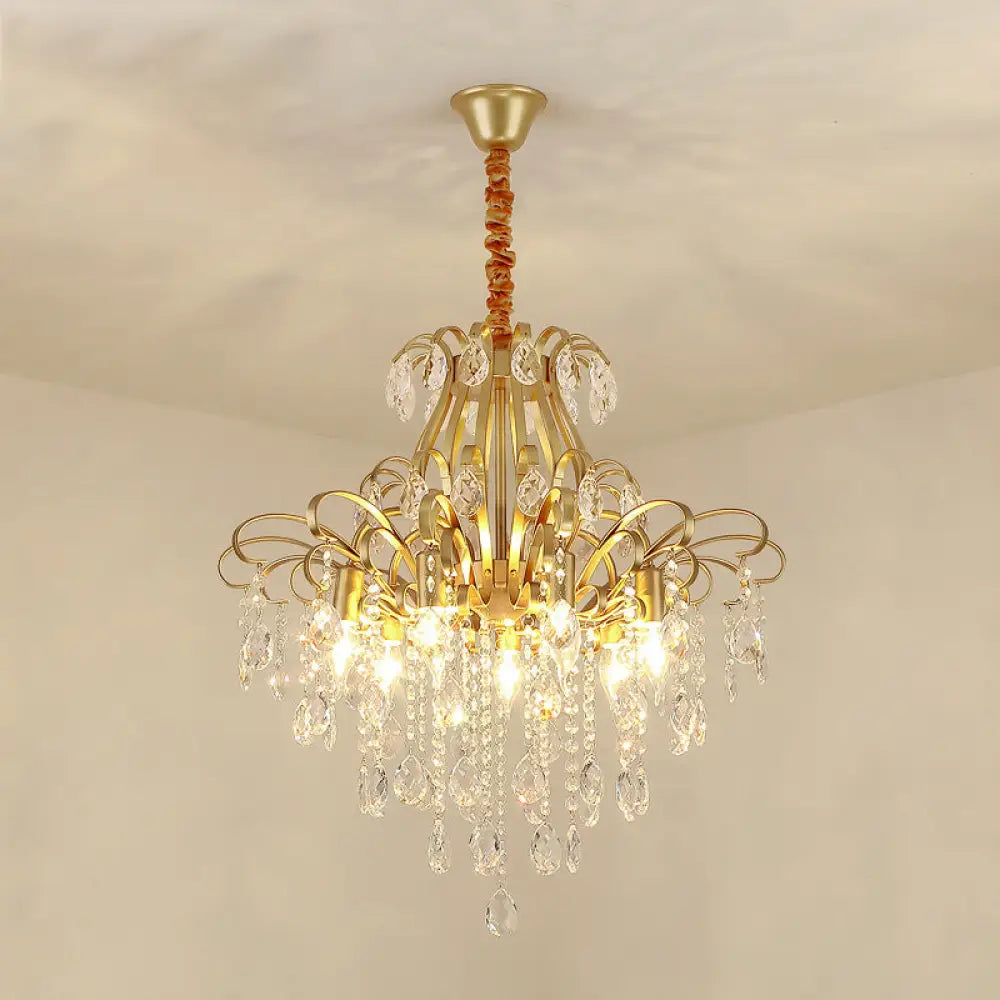 Country Crystal Pendant Chandelier For Dining Room Lighting 7 / Gold