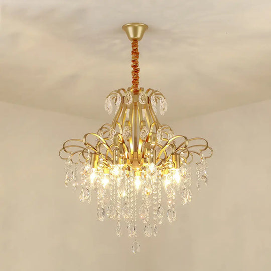 Country Crystal Pendant Chandelier For Dining Room Lighting 7 / Gold