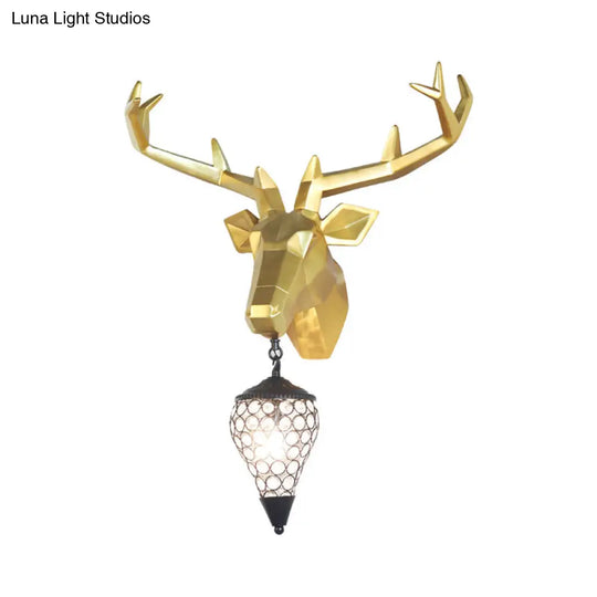 Country Deer Resin Wall Lamp With Crystal Shade - Black/Gold 1 Light Sconce Fixture