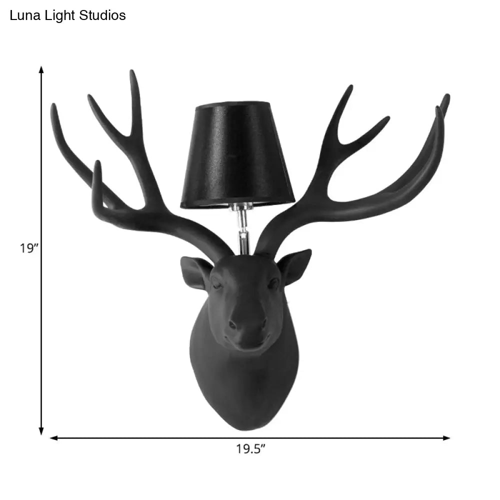 Country Deer Wall Sconce With Fabric Shade - Black/Matte Black/White