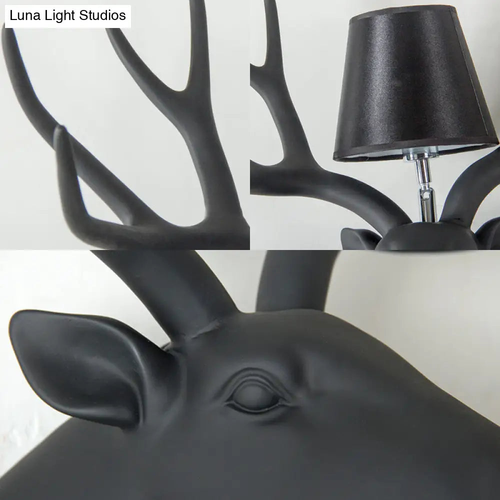 Country Deer Wall Sconce With Fabric Shade - Black/Matte Black/White