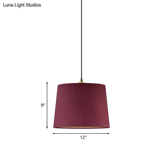 Country Fabric 1-Light Purple Drum Pendant - Bedroom Ceiling Light