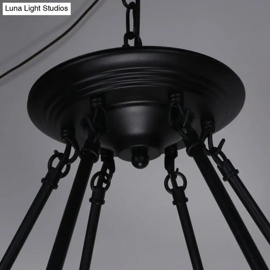 Country Hemp Rope Loop Chandelier - Hanging Ceiling Light Black Restaurant Lamp