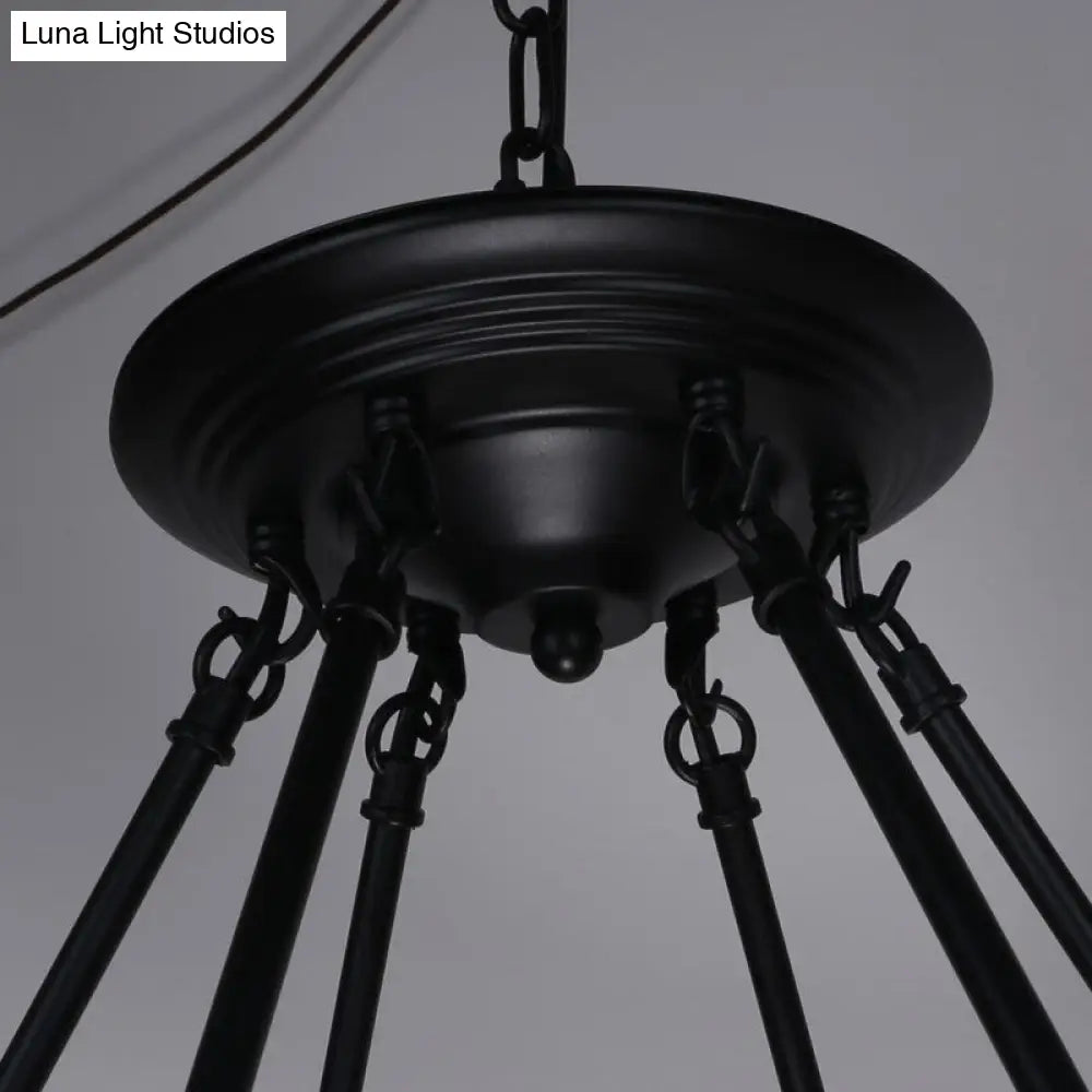 Country Hemp Rope Loop Chandelier - Hanging Ceiling Light In Black For Restaurants

This Revised