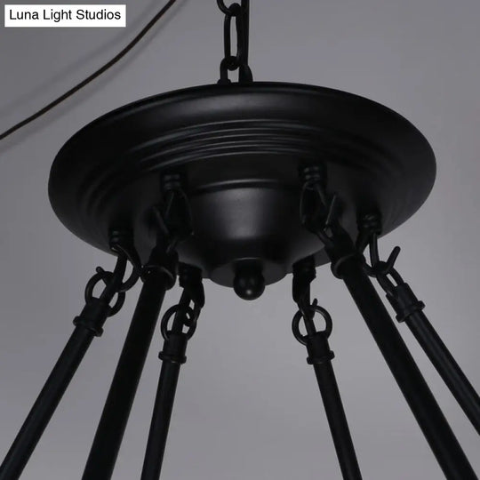 Country Hemp Rope Loop Chandelier - Hanging Ceiling Light In Black For Restaurants

This Revised