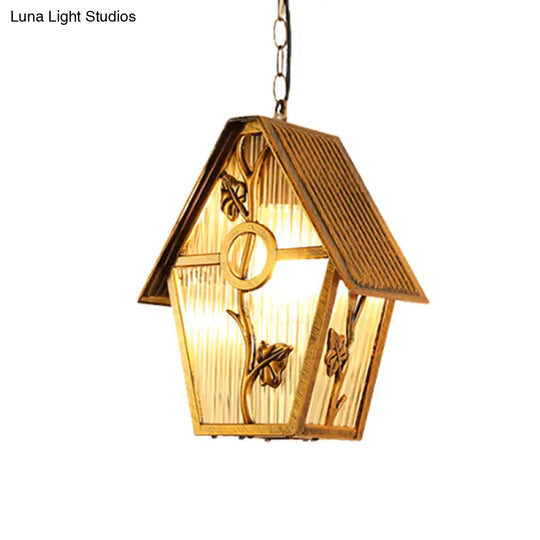 Country House Shape Hanging Light Kit With Aluminum Brass Finish 1-Bulb Ceiling Suspension Lamp And