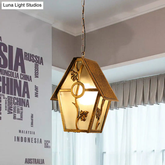 Country House Shape Hanging Light Kit With Aluminum Brass Finish 1-Bulb Ceiling Suspension Lamp And