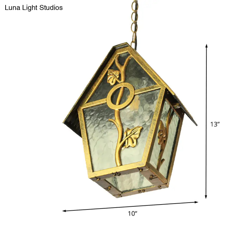 Country House Shape Hanging Light Kit With Aluminum Brass Finish 1-Bulb Ceiling Suspension Lamp And