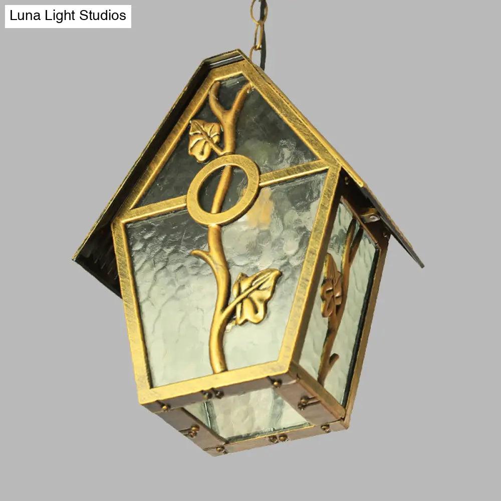 Country House Shape Hanging Light Kit With Aluminum Brass Finish 1-Bulb Ceiling Suspension Lamp And